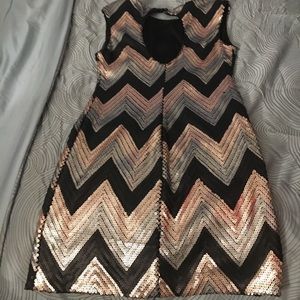Shiny midi black gold and silver dress